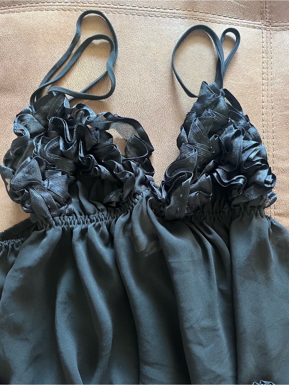 Victoria's Secret Black Ruffled Slip Chemise